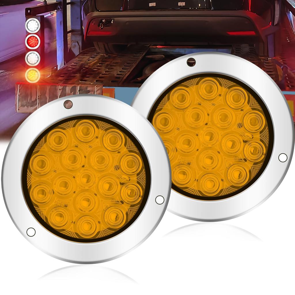 Ygmylandbb LED Truck Tail Lamp Trailer Tail Light 24V Turn Signal Universal Round Truck Trailer Boat Tail Light Yellow Patterned Lens Set of 2