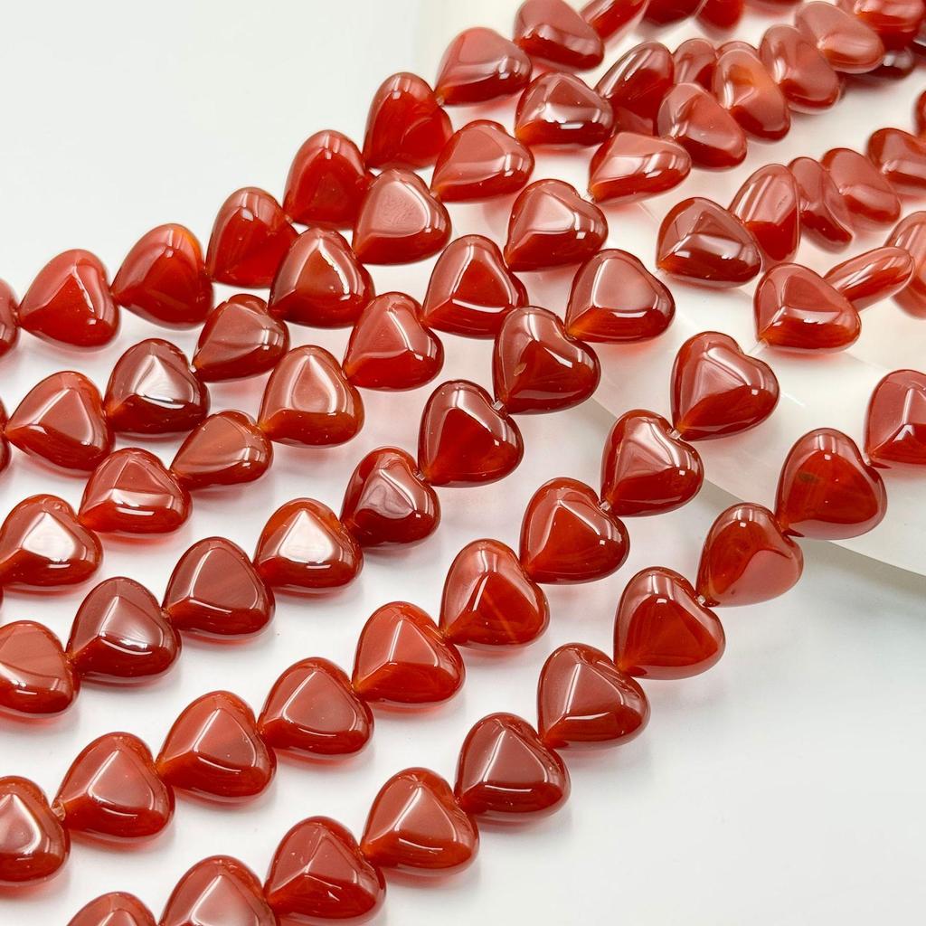 12mm Red Agate Carnelian Heart-Shaped Loose Beads for DIY Bracelets and Accessories