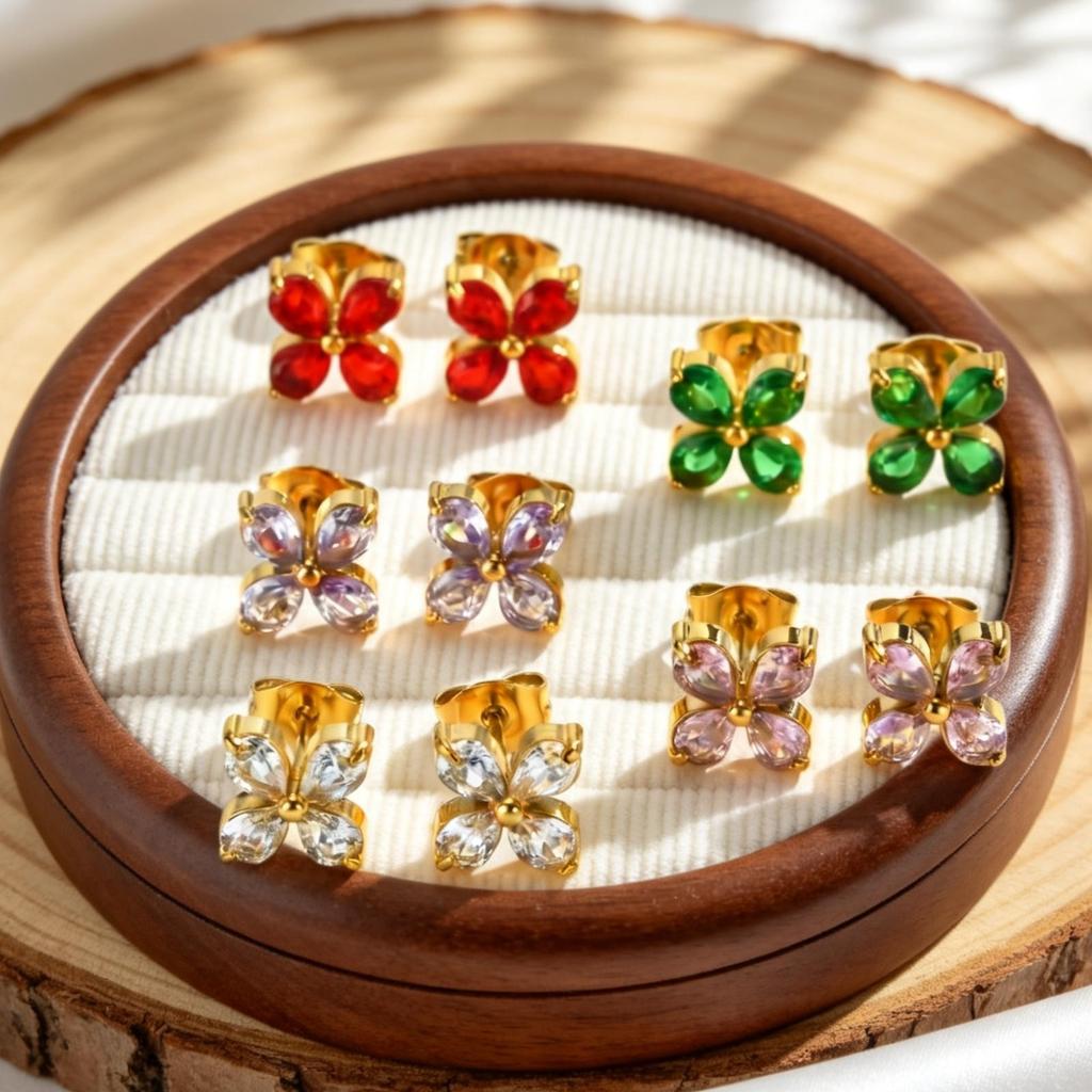 Charm Rosa Zirkonia Blume Ohrstecker für Damen, Vergoldeter Edelstahl Zirkonia Ohrringe, Bunte Schmuckgeschenke