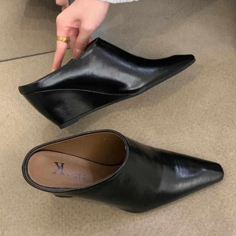 Fashion 2025 Roman Baotou Half Women's Slope Heels High Slippers Summer New Fashion Outside Thick Lazy Mules Slippers Soft Sandals