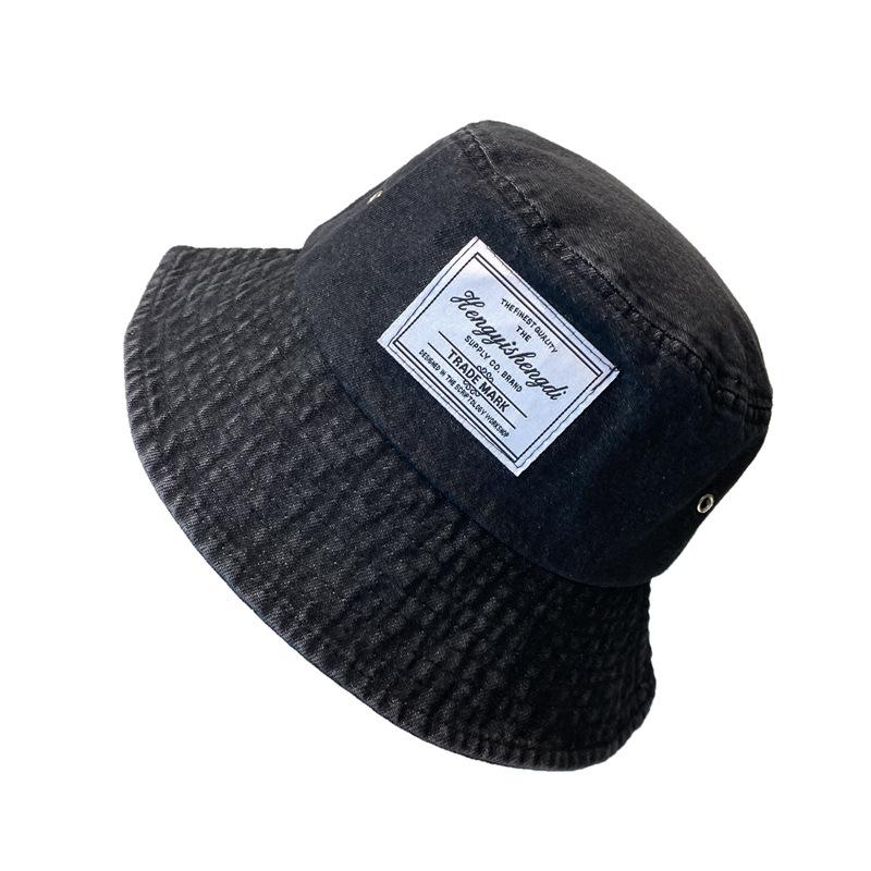 Korean and Japanese Style Versatile Denim Patch Fisherman Hat, Spring and Summer Retro Hong Kong Style Street Sun Protection Bucket Hat for Women