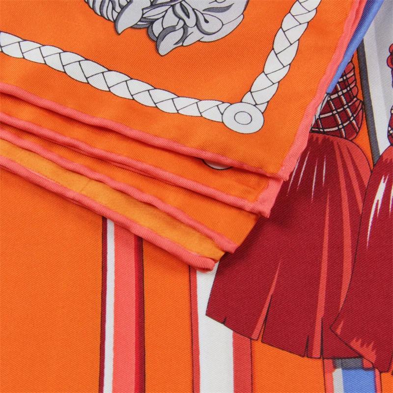 Manual Hand Rolled Twill Silk Scarf Women Mace Print Square Scarves Echarpes Foulards Femme Wrap Bandana Small Hijab 90CM