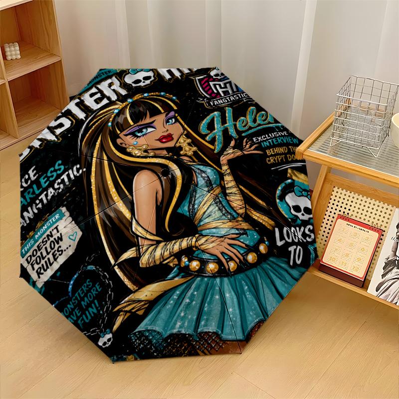 Monster High Windproof Auto 8 Rib Folding Umbrella Portable Outdoor Parasol