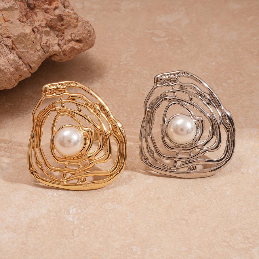 Imitation Pearl Irregular Hollow Round Open Ring Personalized Jewelry