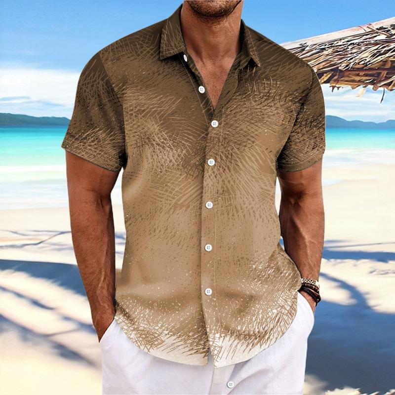 Stripe Gradient Printed Top Lapel Fashionable Short Sleeved Shirt