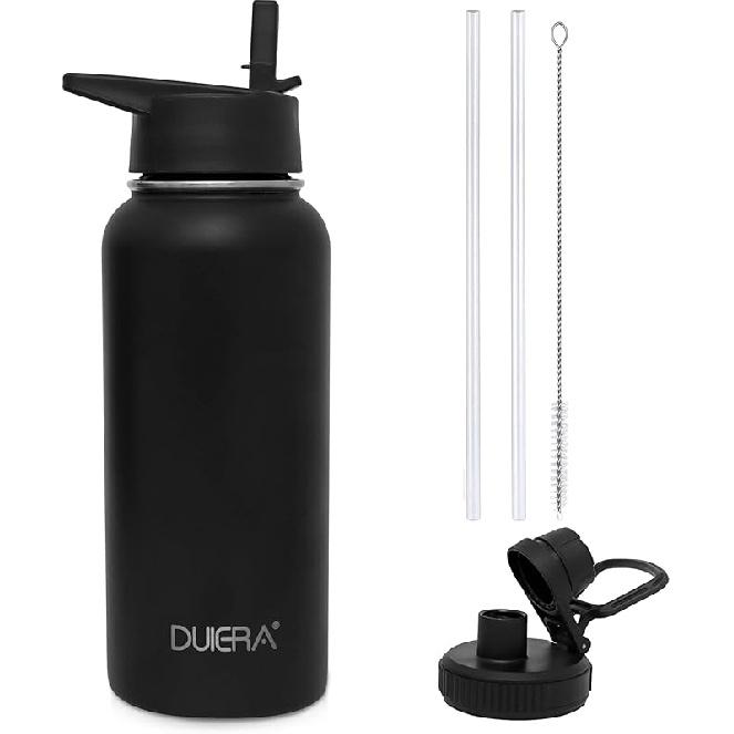 DUIERA Water Bottle with Straw 32 oz Insulated Water Bottle Stainless Steel for Cold Sports Bottle with Lid Vacuum Portable Water Bottle for Men, 32 Ounces