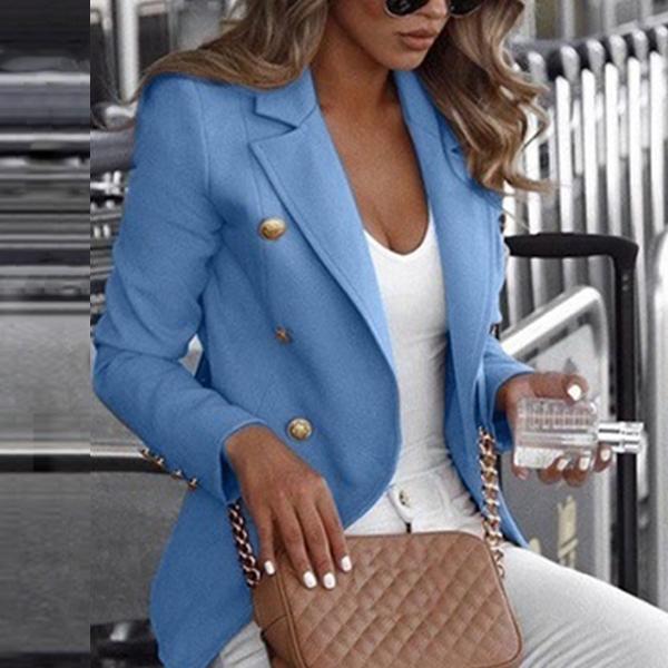 

Осенне-весенняя модная женская куртка-кардиган, пальто, двубортный однотонный пиджак с длинными рукавами и воротником-стойкой 3XL синий