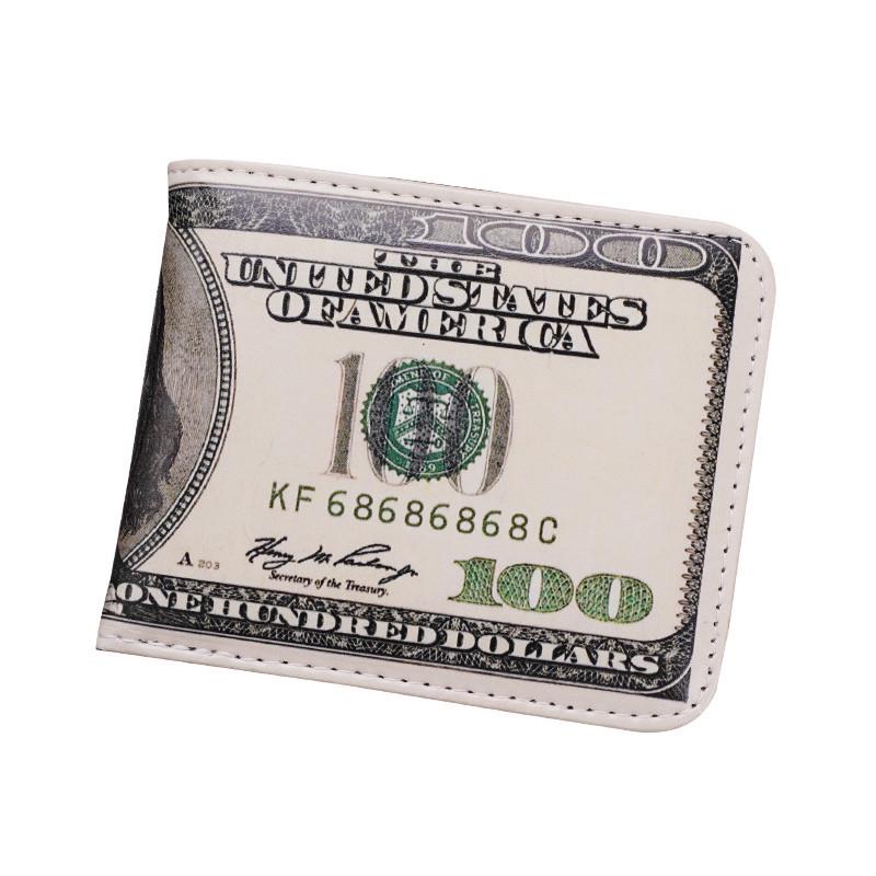 Men's Short Bi-Fold Wallet with Currency Pattern – High-Quality Money Clip & Multi-Card Holder