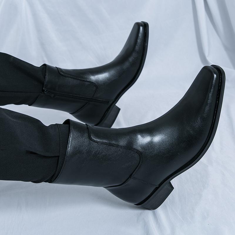 Herren Motorradstiefel aus Leder, Größe L, mit Seitenreißverschluss und spitzer Zehenpartie