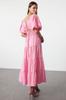 Women's Style Dress Pink Square Neck Maxi Woven Dress with Opening Waist and Back Detail