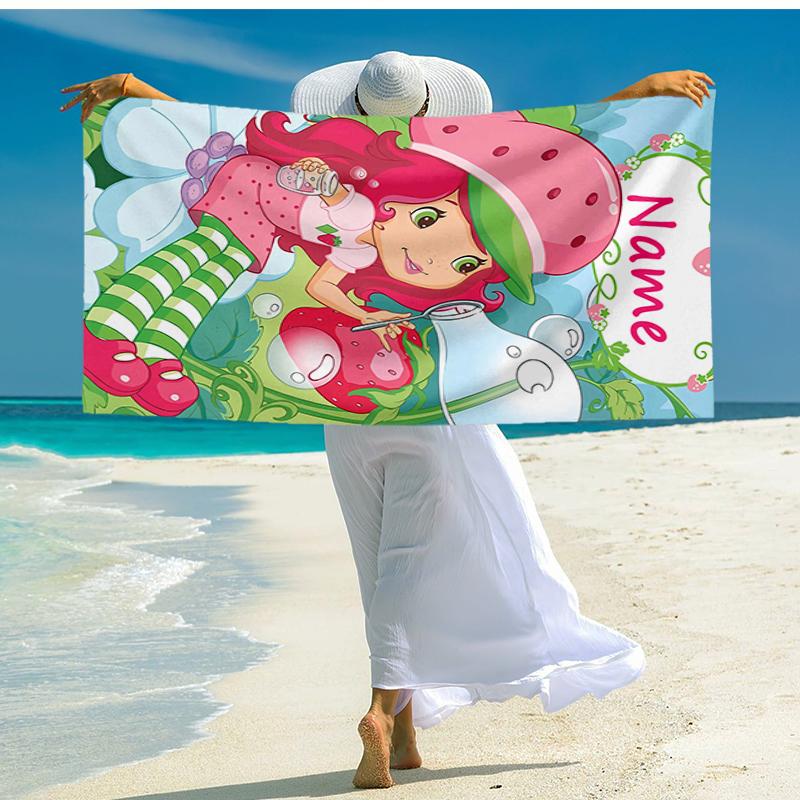 Custom Name Ultra-Soft Beach Towel with Strawberry Shortcake Theme,Ideal for Pool - Camping, Diving - Perfect Travel Essential, Vibrant Beach Towel.