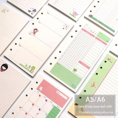 A5/A6 6-Hole Universal Refill: Color Blank, Square Grid, Financial To-Do Loose Leaf Paper for Handbook.