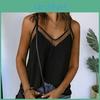 Suspenders Vneck Vest Mesh Women Splicing Spaghetti Strap Sleeveless Adjustable Solid Color