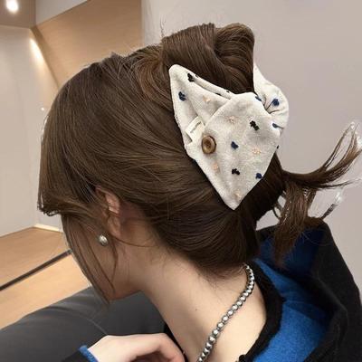 Korean Retro Polka Dot Hair Claw: Sweet, Versatile Brown Triangle Clip