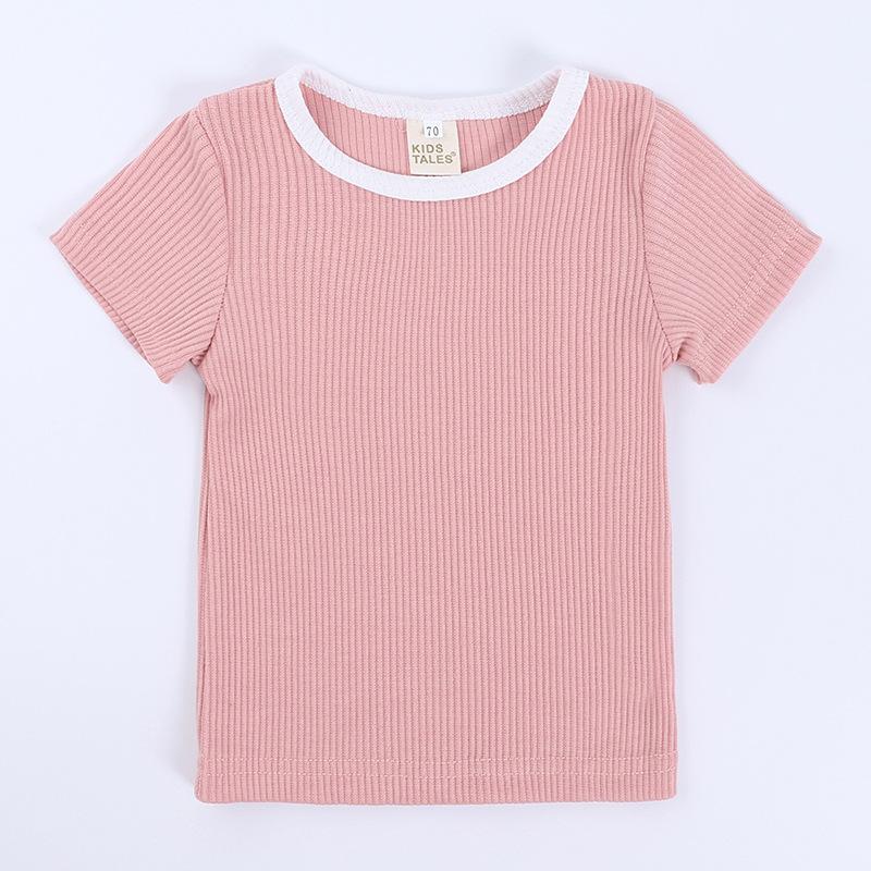 Casual Solid Color Baby Grils Clohting Set Summer Cotton Short Sleeve Tops+ Shorts O-neck Toddler Clothes Sets