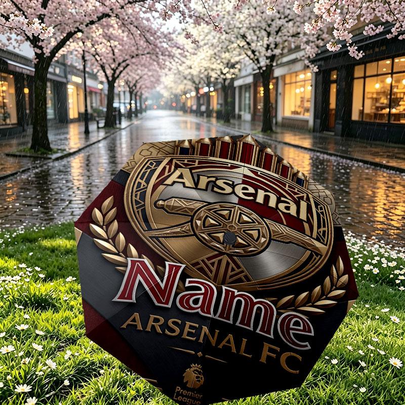 Custom Name Personalized Arsenal F.C Print Umbrella, Auto Open Close, 8‑Rib Sturdy Frame, Commute Camping Hiking Use, Birthday Gift