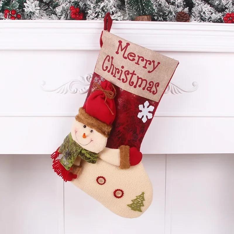 

Christmas Decorative Socks Snowman Deer Santa Pattern Imitation Leather Gift Socks Xmas Decoration Large Capacity Candy Bags 27x47cm