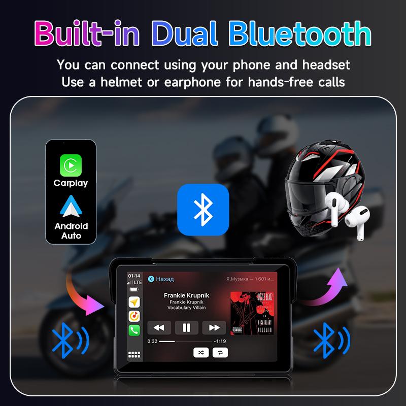 7 Inch Motorcycle GPS Navigation 2K HD DVR Wireless CarPlay Android Auto IP67 Waterproof Display Screen Portable Moto Monitor