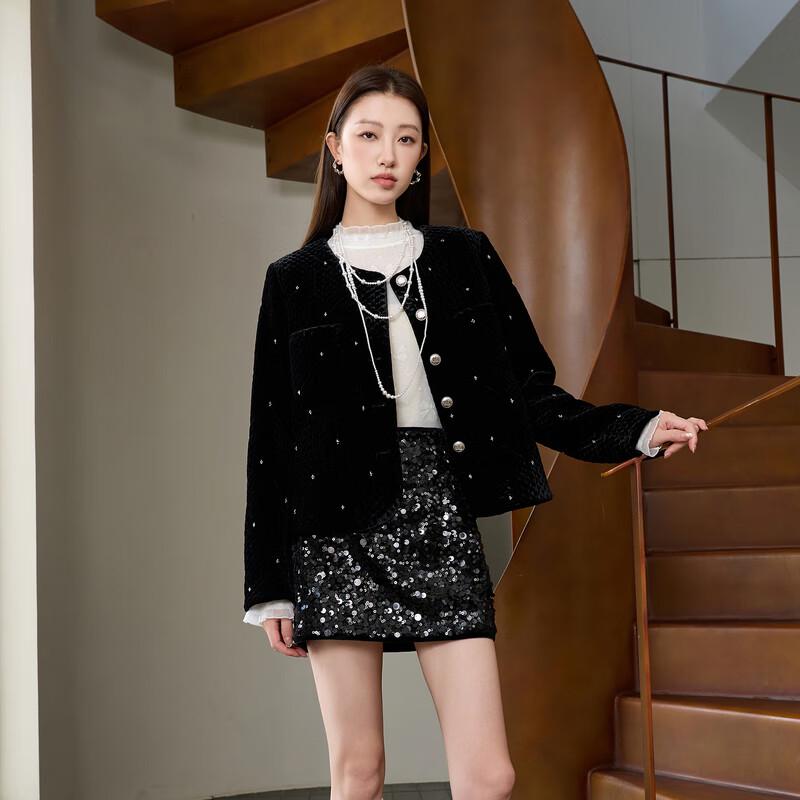 

Sancai Women s Winter Plus Size Beaded Velvet Short Coat 3XL 175/104B
