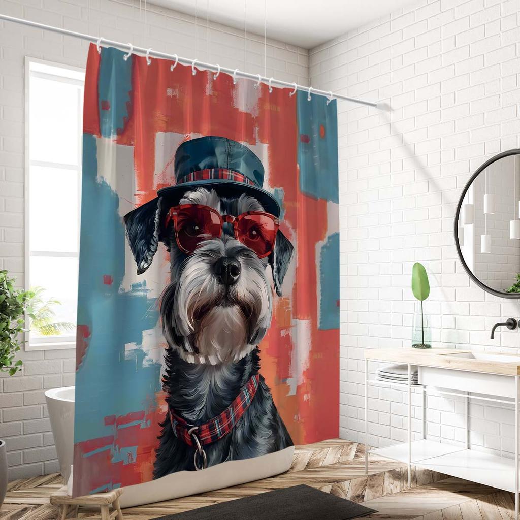 1 Stück Cartoon Welpe Wasserdichter Duschvorhang Badezimmer Trennvorhang Hängevorhang Duschtürvorhang Mit 12 Haken