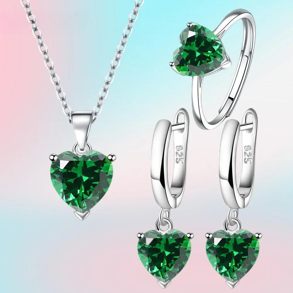 Fine   Copper Jewelry Gift Sets for Women Female Romantic Heart Zircon Huggie Earrings Pendant Necklace Ring