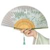 Chinese Ancient Style Portable Folding Fan Classical Wooden Handle Dancing Fan with Tassels Traditional Decorative Fan