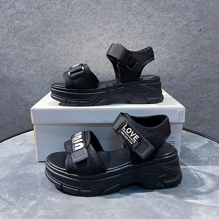 2025 summer new women's shoes foreign trade women's thick-soled heightening sandals sports style one-character open-toe Velcro