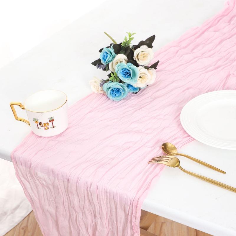Halbtransparenter Gaze-Tischläufer Boho-Stil Esstisch-Gedeck Vintage Hochzeitsfeier Weihnachtsbankette Bögen Tortendekoration