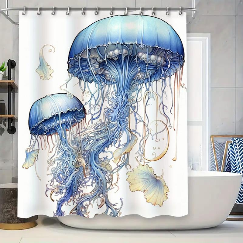 

Whimsical Jellyfish Shower Curtain Blue Yellow Bath Decor For Bathroom Decoration Waterproof Fabric Shower Door Cover 170X235Cm W60H190(CM)-1 Pcs