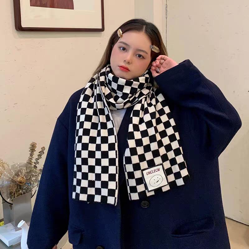 Japanese Retro Scarf for Women in Winter Korean Style Herringbone Knitted Versatile Couple Students Warm Scarf Men British Style
