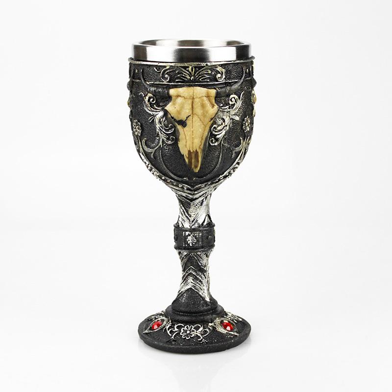 Gothic Goblet 3D Viking Stainless Steel Resin Skull Wine Goblet Dragon Claw Skeleton Spine Whiskey Cup Wine Glass for Halloween