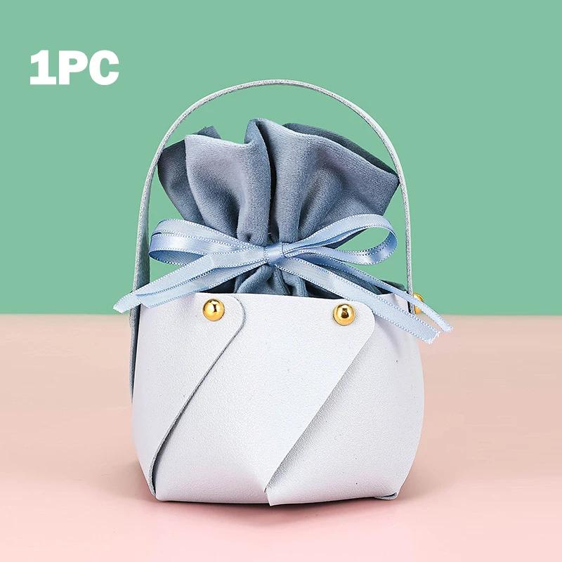 

Портативное маленькое кожаное ведро, коробка для шоколадных конфет, бархатные подарочные пакеты для конфет на вечеринку, свадьбу, день рождения, подарочные изделия, поставка светло-синий