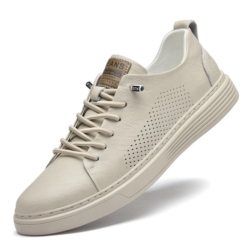 

Модные новые мужские повседневные туфли из натуральной кожи, летние молодежные трендовые дышащие бежево-белые кроссовки для мужчин, обувь для скейтбординга, мужские 38