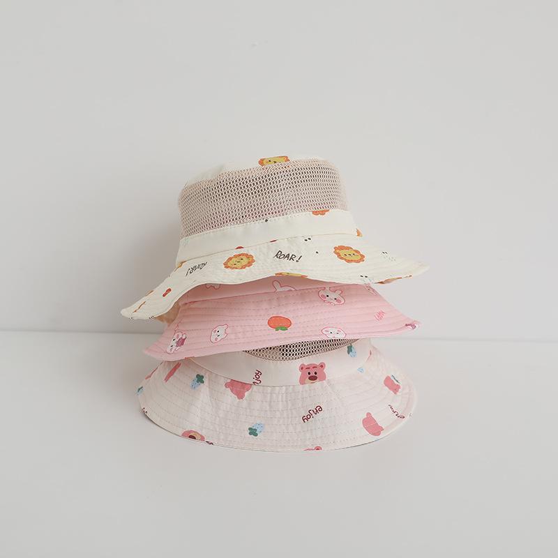Weicher Netz-Kinder-Eimerhut Neuer Sommer Baby Junge Mädchen Dünner Sonnenhut Niedliches Cartoon-Tier Outdoor Kinder Fischerhut Anglerhut