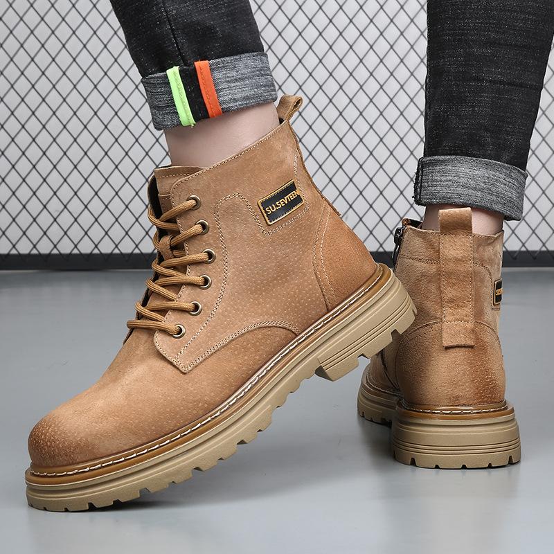 Autumn Winter Cow Suede Leather Boots for Men New Designer High Top Keep Warm Platform Shoes Male Fashion Casual Work Boots Man