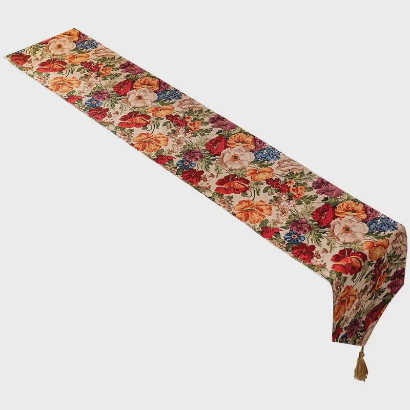 French High-End Fabric Tassel Table Runner for Living Room or Dining Room