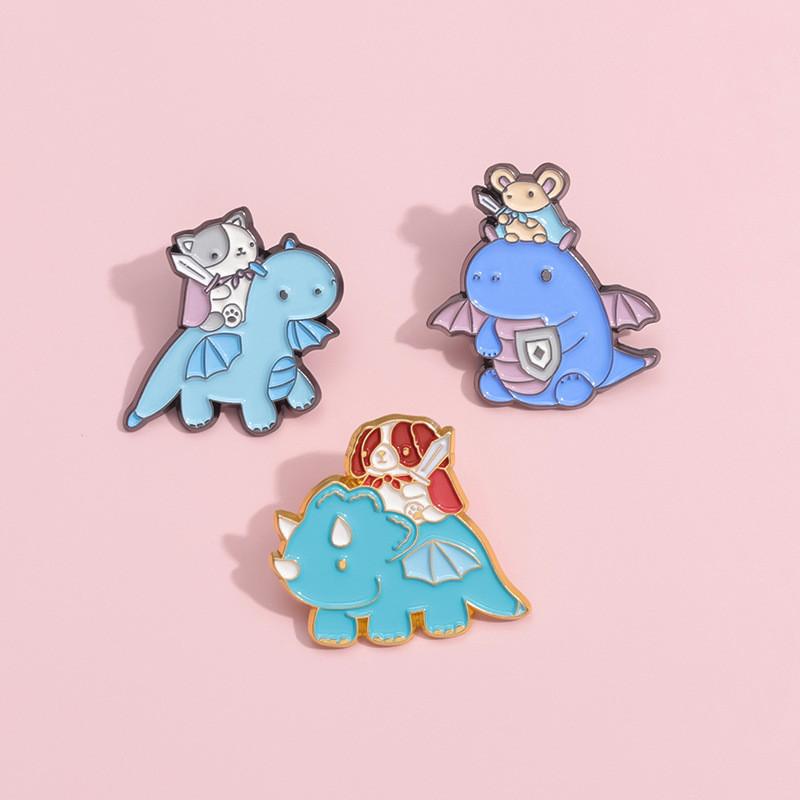 Cartoon Mice Dinosaurs Dogs Cats Animal Alloy Brooch Ornament Decoration Gift