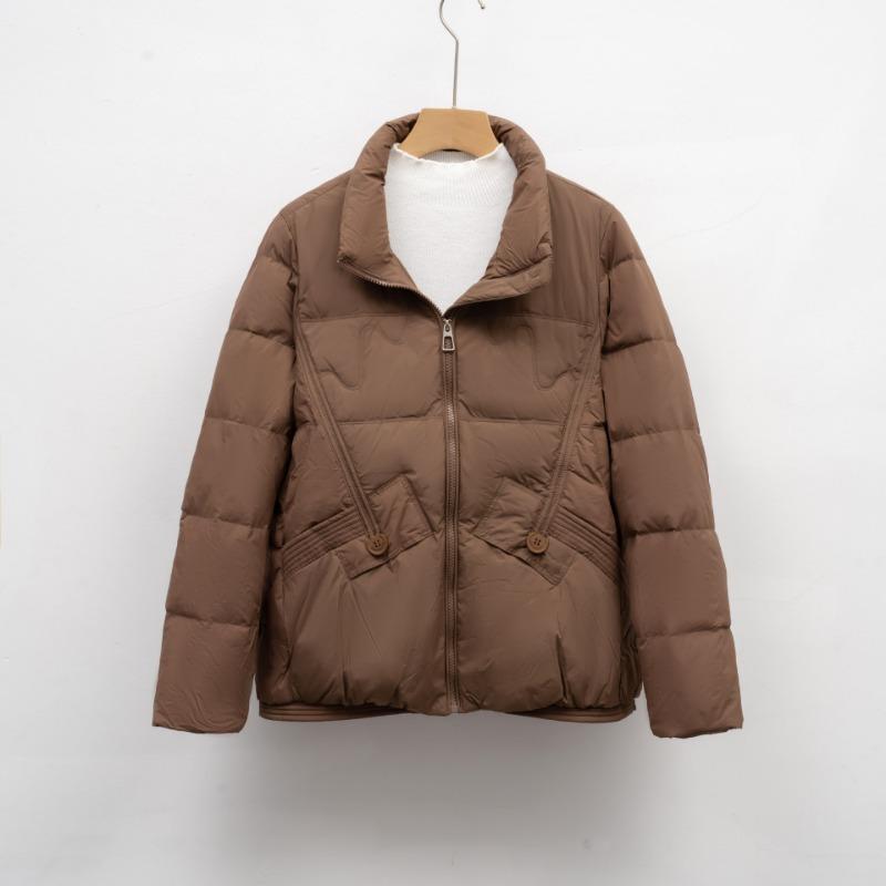 Pinghu light down jacket women's new short fashion small loose stand-up collar white duck down warm winter coat