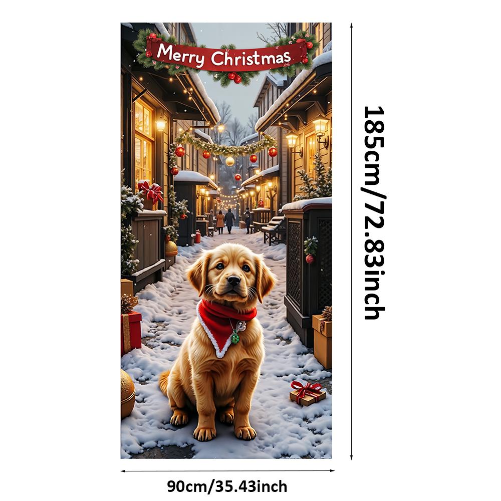 Sitting Santa Claus Linings for Christmas Doors Christmas Decorations 2025 Santa with Puppy Door Cover Indoor And Outdoor Decors
