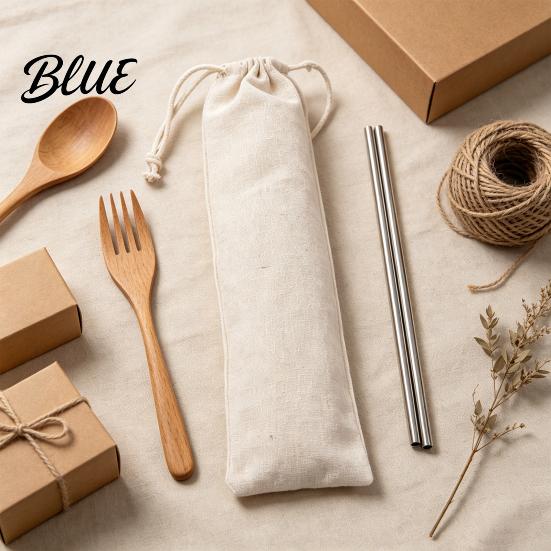 Eco Friendly Travel Washable Holder Portable Reusable Drawstring Bag Cutlery Organizer Utensil Pouch with Storage