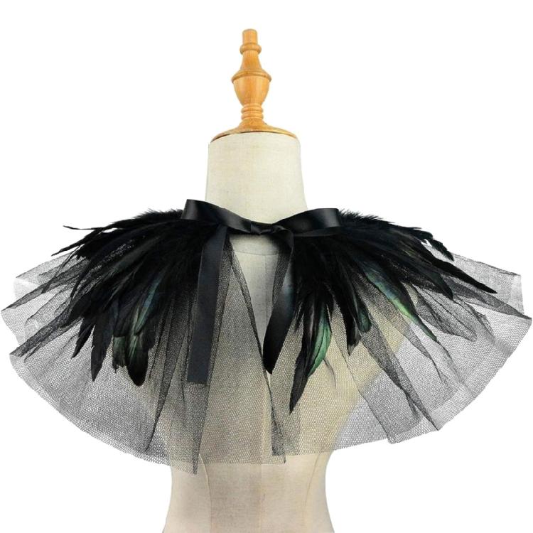 Women's Feather Double Layer Mesh Shrug Capes Shawl False Collar Witch Cosplay Costumes for Halloween Carnivals Party