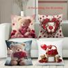 Teddy Bear Rose Heart Pillows 2D Flat Printing Polyester Pillowcase, Sofa Decorative Cushion Cov Headboard Pillow