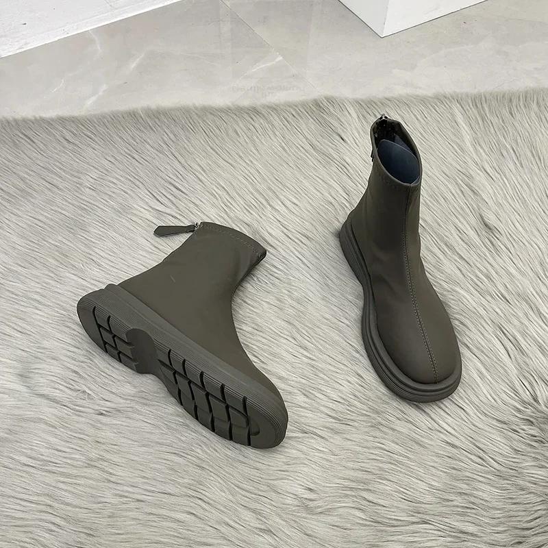 

2025 Женские длинные сапоги Толстая подошва Женские сапоги на молнии Рыцарские ботинки на плоском каблуке Модные сапоги до колена Сохраняющие тепло Плюшевые зимние ботинки 35