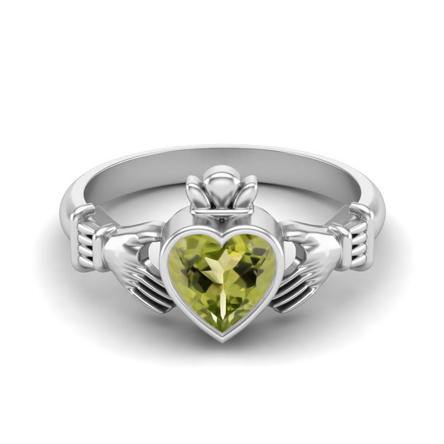 Irish Claddagh 6mm Heart Peridot 925 Sterling Silver Solitaire Women Promise Ring 6 белый