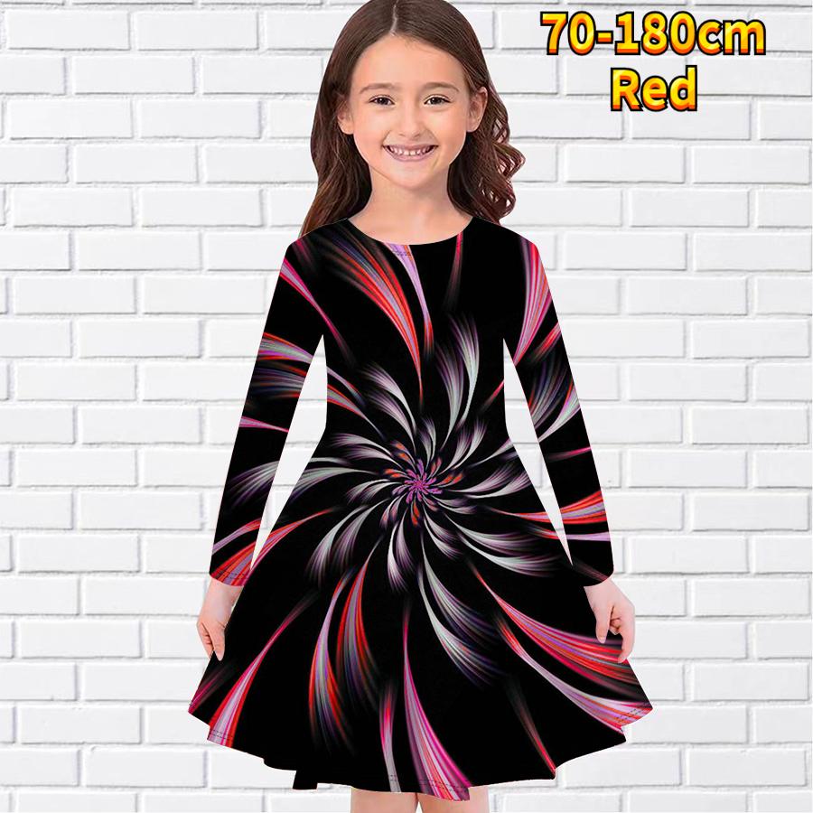 

Girl Casual Aurora Fireworks Print Round Neck Long Sleeve Dress Kid Princess Dress