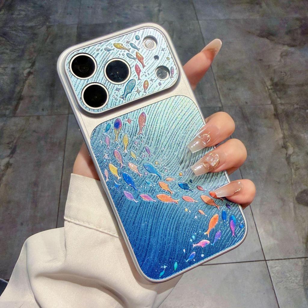 Glitter Sleeve Case: 3D Flowing Light for Apple iPhone 17Pro & 16Pro Max, Full Coverage with Fish School Design
