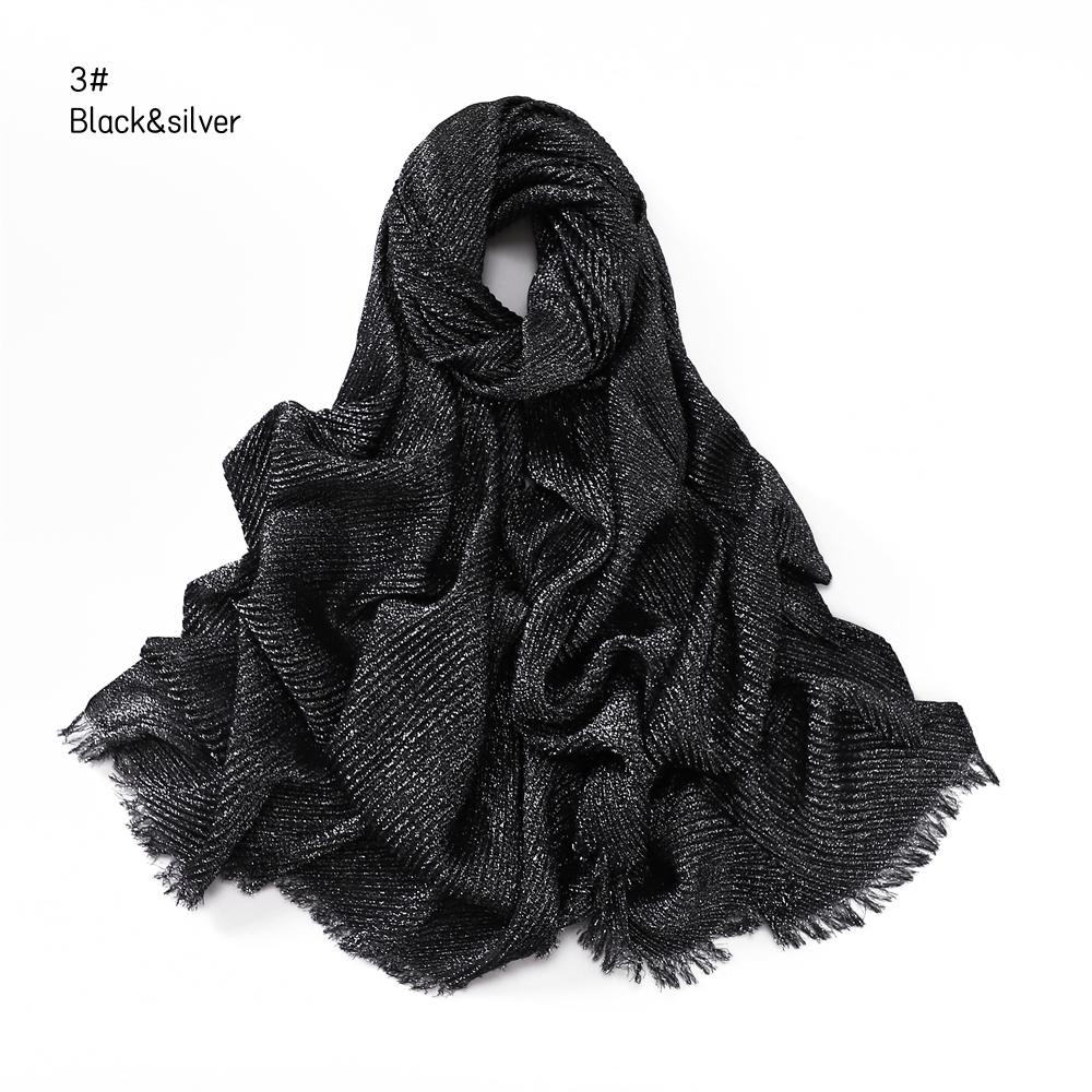 24 Colors Plain Glitter Shimmer Wrinkle Fringe Viscose Scarf Shawl Lady Thin Ripple Wrap Pashmina Stole Bufandas Muslim Hijab