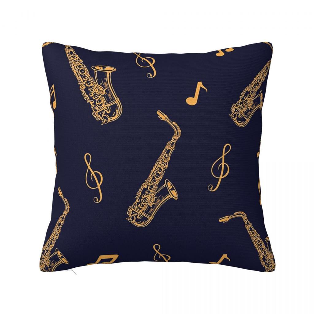Musical Saxophone Pattern Square Pillowcase Cushion Cover Pillow Case Throw Pillow Cover for Home Bedroom Car