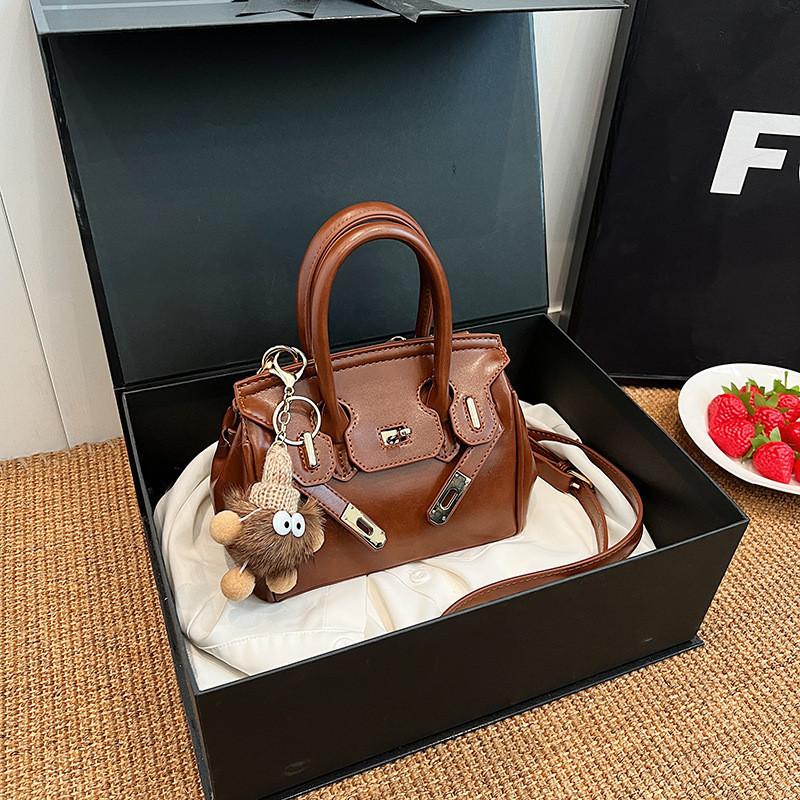 Stylish Small Square Bag With Lock Clasp For Daily Streetwear Trend коричневый