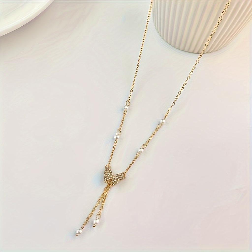 French Style Women Gold Plated Butterfly Tassel Pendant Necklace Suitable For Daily Party Wear Birthday Gifts Bridesmaid Jewelry